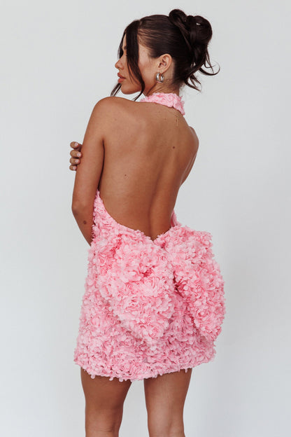 Monroe Embellished Bow Mini Dress Pink