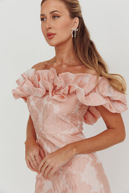 Memoire Off-Shoulder Jacquard Mini Dress Blush