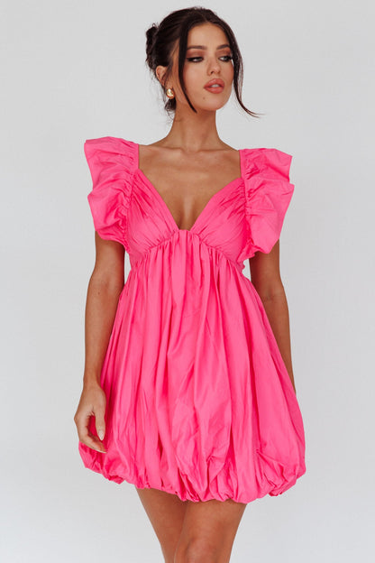 Horoscope Bubble Hem Mini Dress Pink