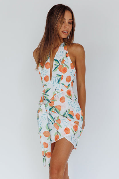 Euro Trip Halter Wrap Mini Dress Orange