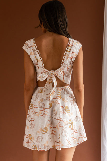 Braxton Tied Back Mini Dress Floral Orange