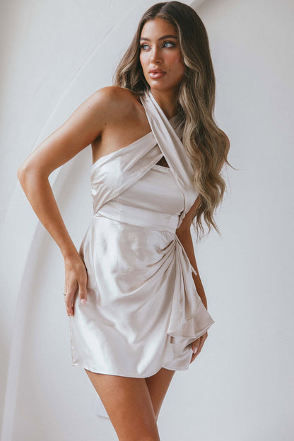 Stars Align Halterneck Satin Dress Champagne