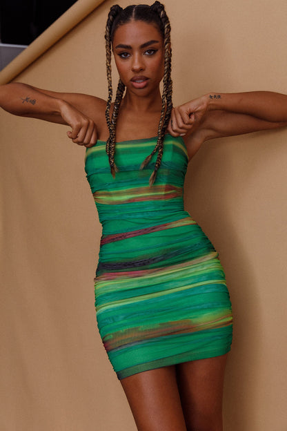 Logan Strapless Ruched Dress Green