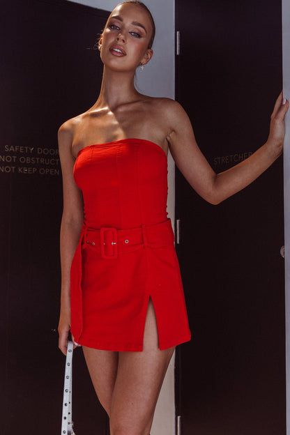Thrill Seeker Belted Mini Dress Red