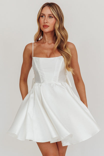 Athens Flared Bow Mini Dress White