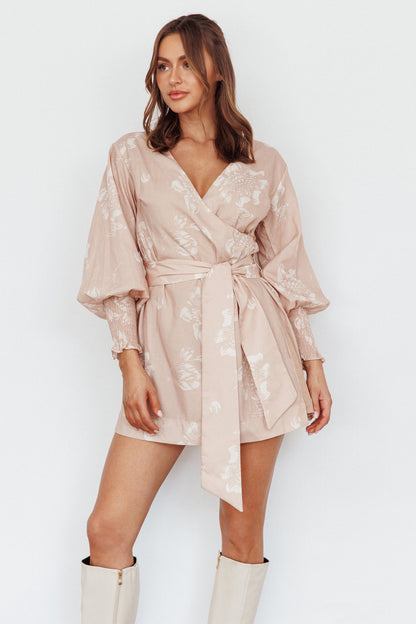 New Wave Long Sleeve Wrap Dress Sand