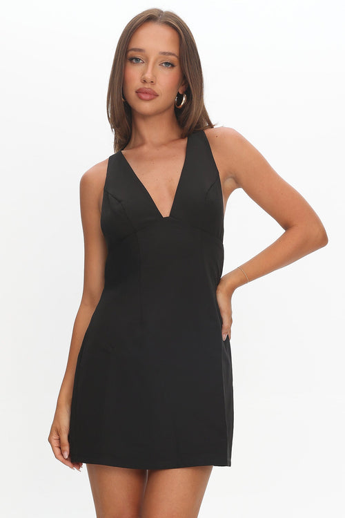 Ashe Crossover Back V Neck Mini Dress Black