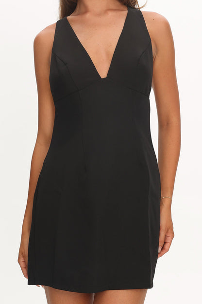 Ashe Crossover Back V Neck Mini Dress Black