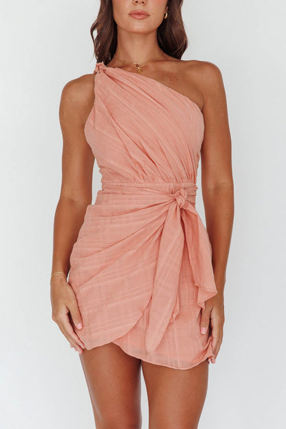 Island Time One-Shoulder Mini Dress Peach