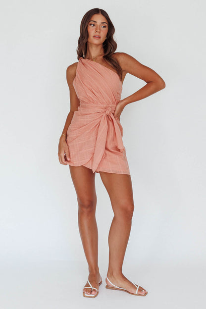 Island Time One-Shoulder Mini Dress Peach