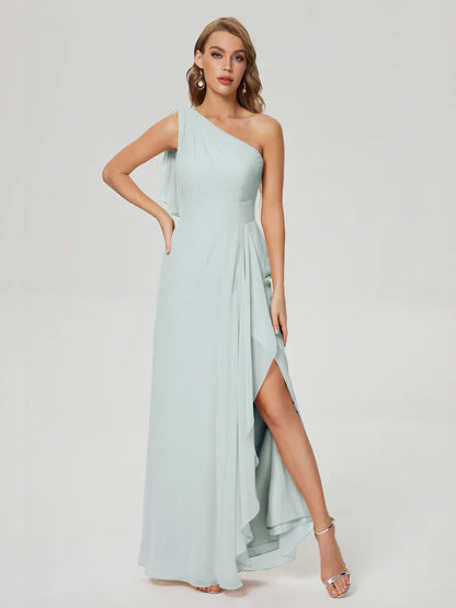 Samara Side Slit One Shoulder Chiffon Bridesmaid Dress