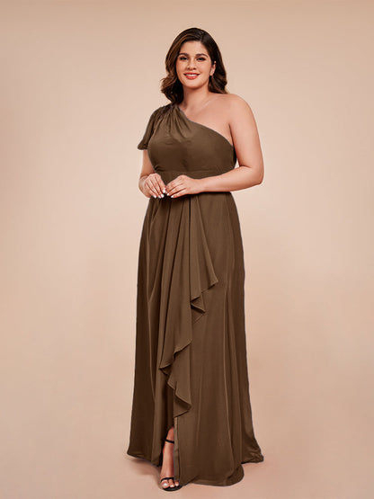 Samara Side Slit One Shoulder Chiffon Plus Size Bridesmaid Dress
