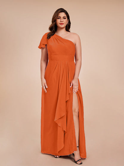 Samara Side Slit One Shoulder Chiffon Plus Size Bridesmaid Dress