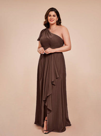 Samara Side Slit One Shoulder Chiffon Plus Size Bridesmaid Dress