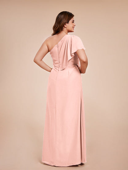 Samara Side Slit One Shoulder Chiffon Plus Size Bridesmaid Dress