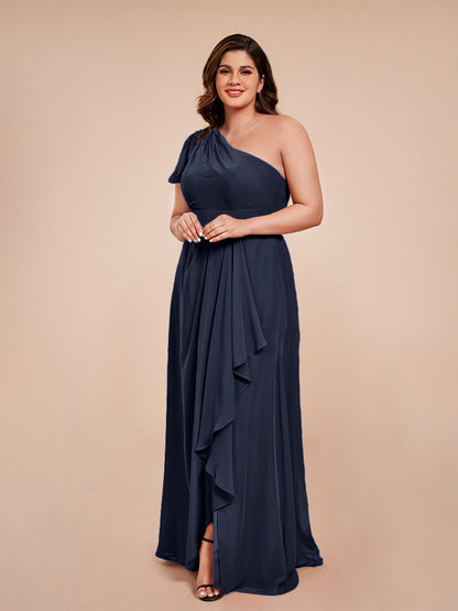 Samara Side Slit One Shoulder Chiffon Plus Size Bridesmaid Dress
