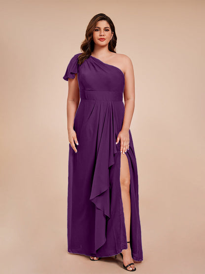 Samara Side Slit One Shoulder Chiffon Plus Size Bridesmaid Dress