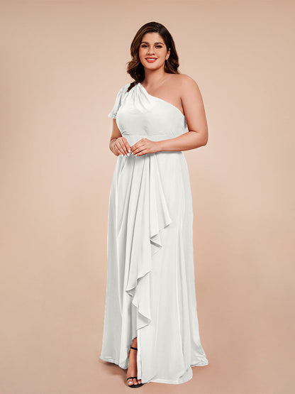Samara Side Slit One Shoulder Chiffon Plus Size Bridesmaid Dress
