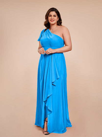 Samara Side Slit One Shoulder Chiffon Plus Size Bridesmaid Dress