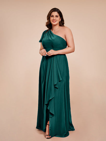 Samara Side Slit One Shoulder Chiffon Plus Size Bridesmaid Dress