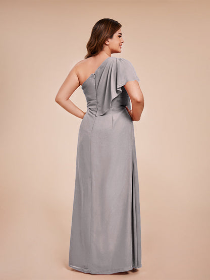 Samara Side Slit One Shoulder Chiffon Plus Size Bridesmaid Dress