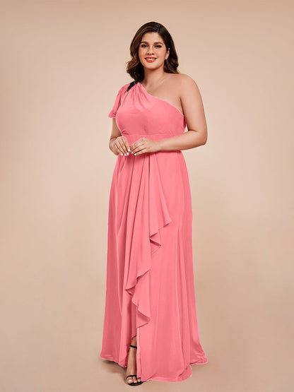 Samara Side Slit One Shoulder Chiffon Plus Size Bridesmaid Dress