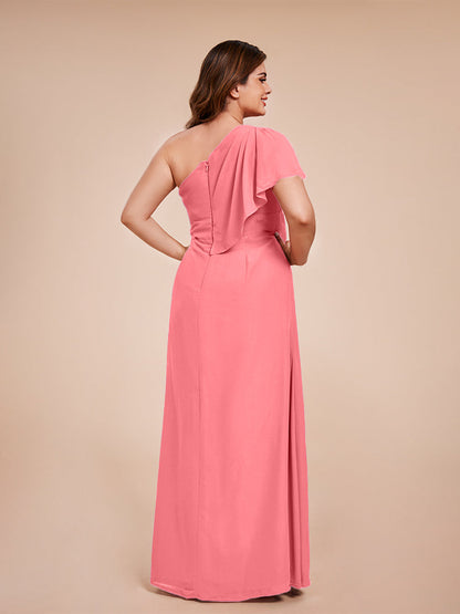 Samara Side Slit One Shoulder Chiffon Plus Size Bridesmaid Dress