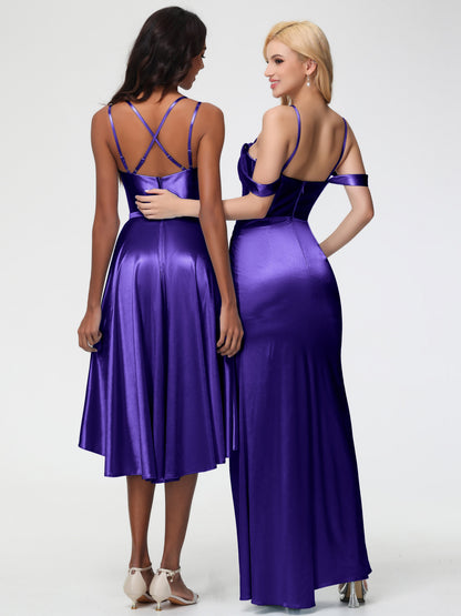 Bridesmaid Dresses Regency Sheath/Column Off The Shoulder Removable Straps Stretch Satin Bridesmaid Dress With Slit