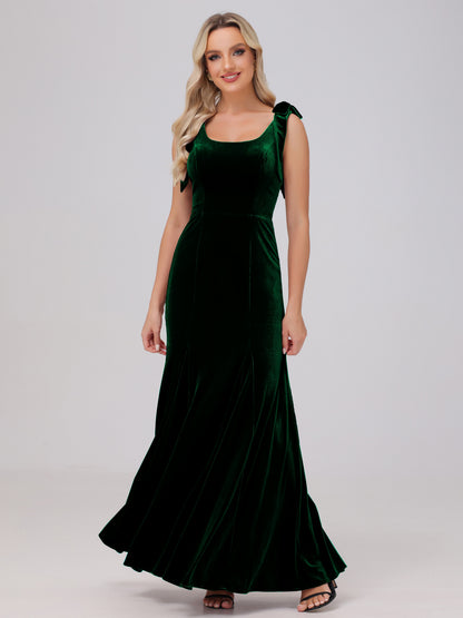 Sheath Square Neck with Bowknot Straps Velvet Bridesmaid Dresses