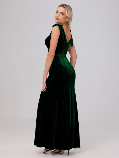 Sheath Square Neck with Bowknot Straps Velvet Bridesmaid Dresses