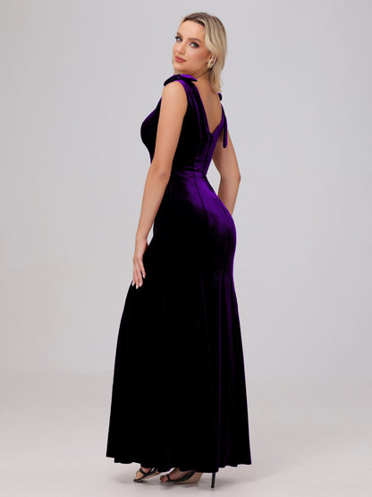 Sheath Square Neck with Bowknot Straps Velvet Bridesmaid Dresses