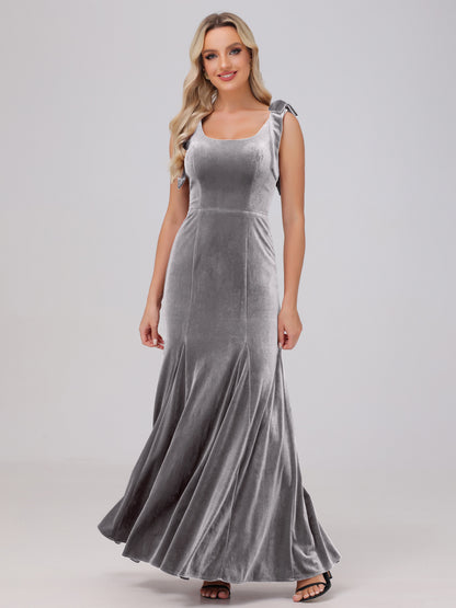 Sheath Square Neck with Bowknot Straps Velvet Bridesmaid Dresses