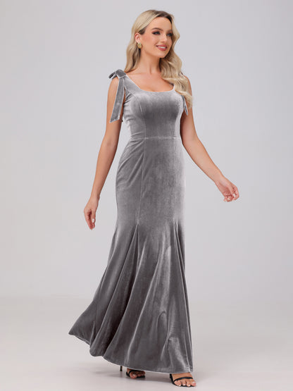 Sheath Square Neck with Bowknot Straps Velvet Bridesmaid Dresses