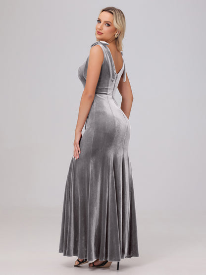 Sheath Square Neck with Bowknot Straps Velvet Bridesmaid Dresses