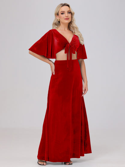 Short Sleeves Chest Tie A-line Velvet Bridesmaid Dresses