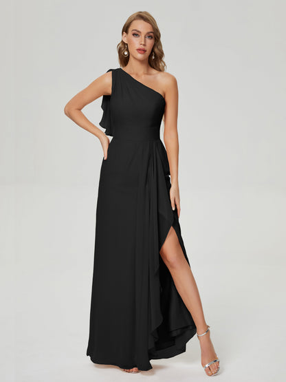 Samara Side Slit One Shoulder Chiffon Bridesmaid Dress