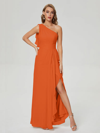Samara Side Slit One Shoulder Chiffon Bridesmaid Dress