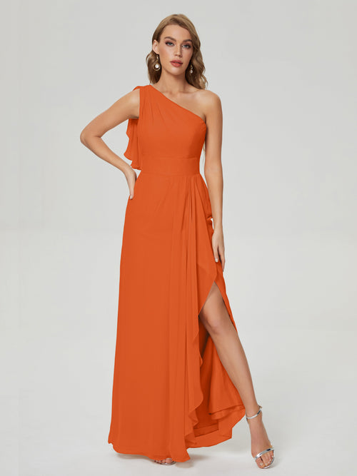 Samara Side Slit One Shoulder Chiffon Bridesmaid Dress
