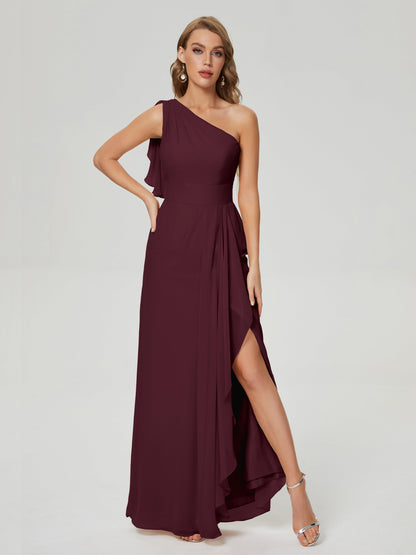 Samara Side Slit One Shoulder Chiffon Bridesmaid Dress