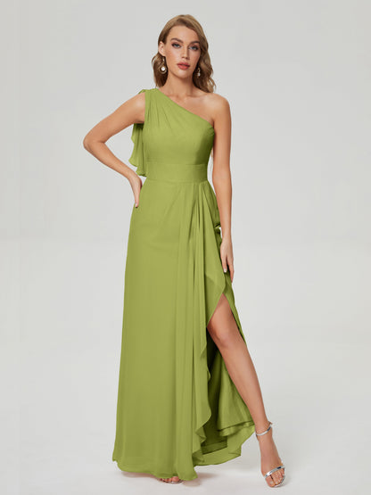 Samara Side Slit One Shoulder Chiffon Bridesmaid Dress
