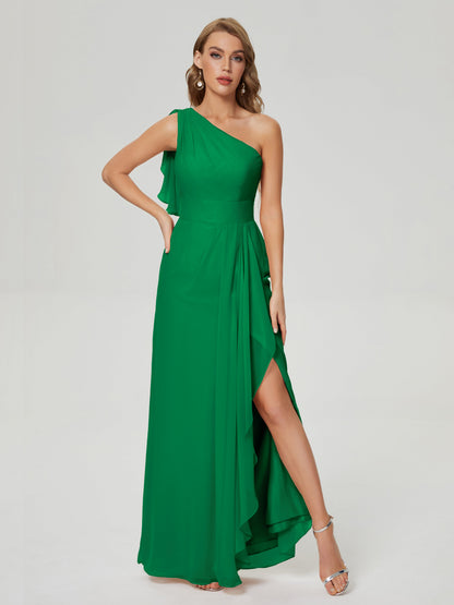 Samara Side Slit One Shoulder Chiffon Bridesmaid Dress