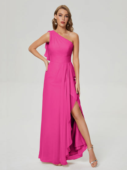Samara Side Slit One Shoulder Chiffon Bridesmaid Dress
