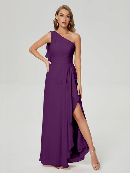 Samara Side Slit One Shoulder Chiffon Bridesmaid Dress