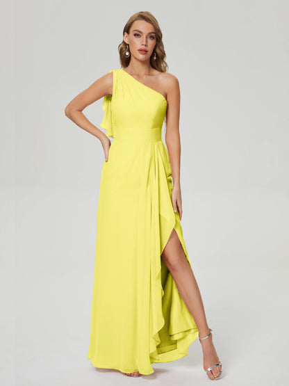 Samara Side Slit One Shoulder Chiffon Bridesmaid Dress