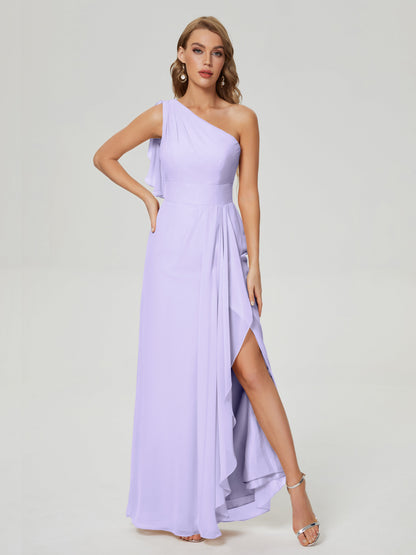 Samara Side Slit One Shoulder Chiffon Bridesmaid Dress