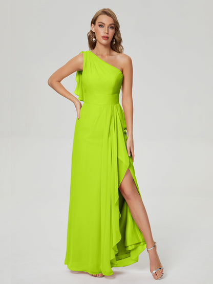 Samara Side Slit One Shoulder Chiffon Bridesmaid Dress