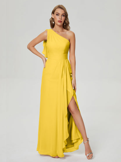 Samara Side Slit One Shoulder Chiffon Bridesmaid Dress
