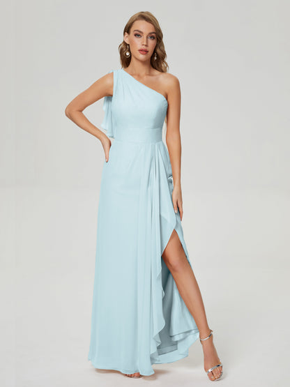 Samara Side Slit One Shoulder Chiffon Bridesmaid Dress