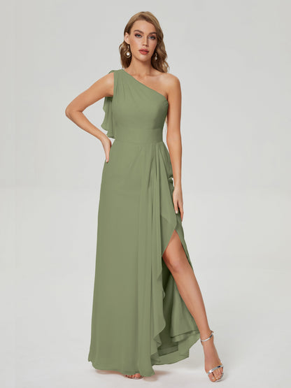 Samara Side Slit One Shoulder Chiffon Bridesmaid Dress