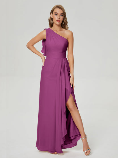 Samara Side Slit One Shoulder Chiffon Bridesmaid Dress